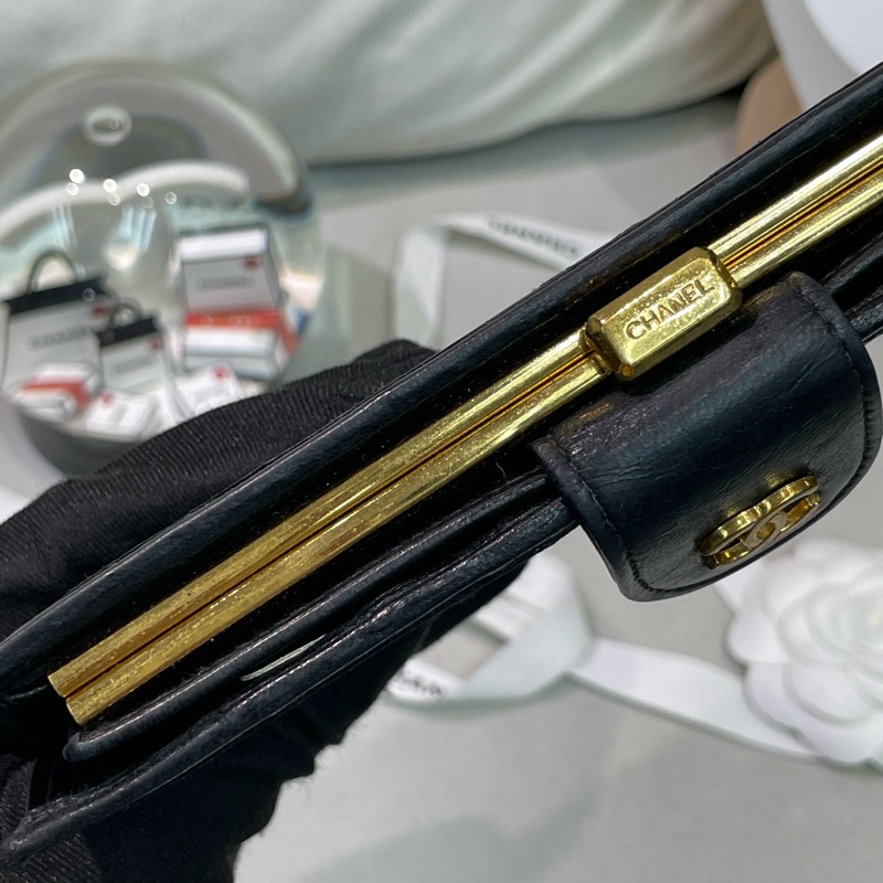 Chanel 香奈兒 中古黑色菱格長夾 XB345-24