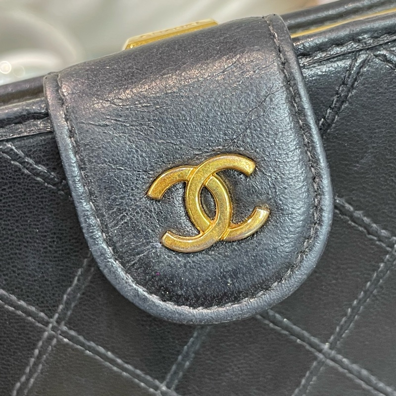 Chanel 香奈兒 中古黑色菱格長夾 XB345-26