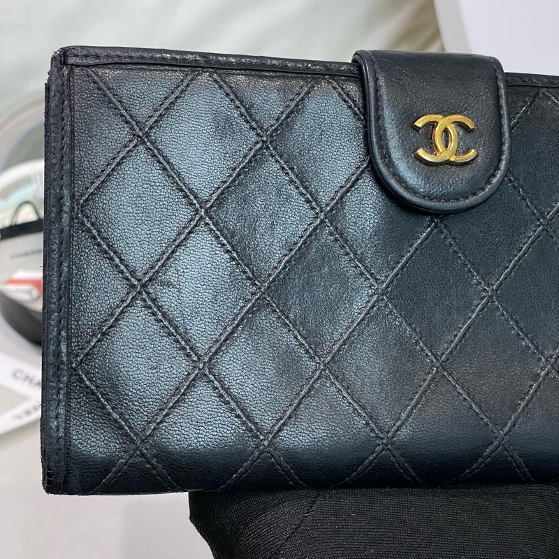 Chanel 香奈兒 中古黑色菱格長夾 XB345-33