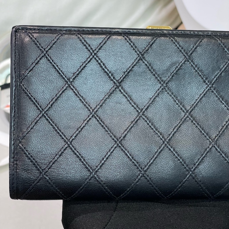 Chanel 香奈兒 中古黑色菱格長夾 XB345-35