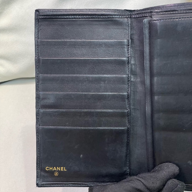 Chanel 香奈兒 中古黑色菱格長夾 XB345-37