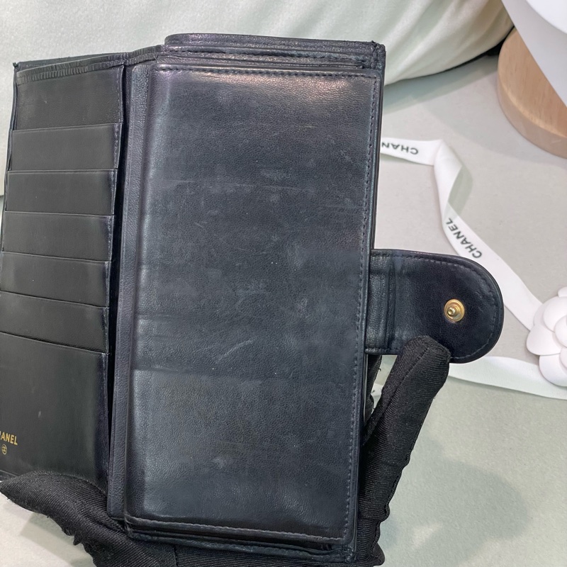 Chanel 香奈兒 中古黑色菱格長夾 XB345-38