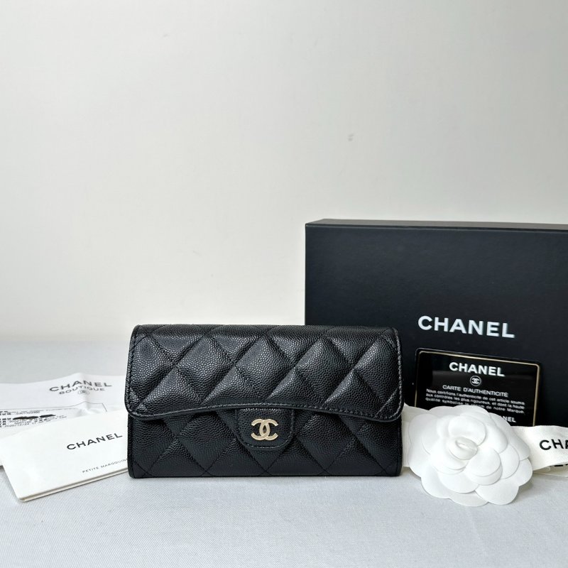 CHANEL 黑金荔枝皮扣式中夾-0