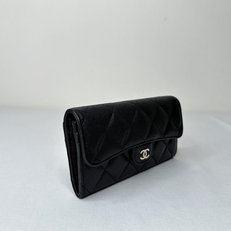 CHANEL 黑金荔枝皮扣式中夾-3