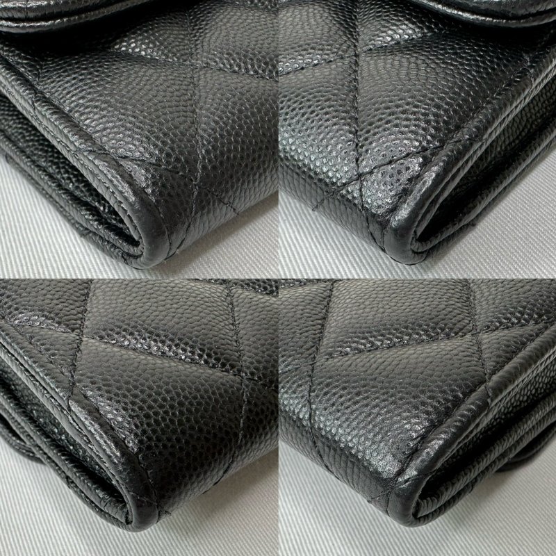 CHANEL 黑金荔枝皮扣式中夾-9