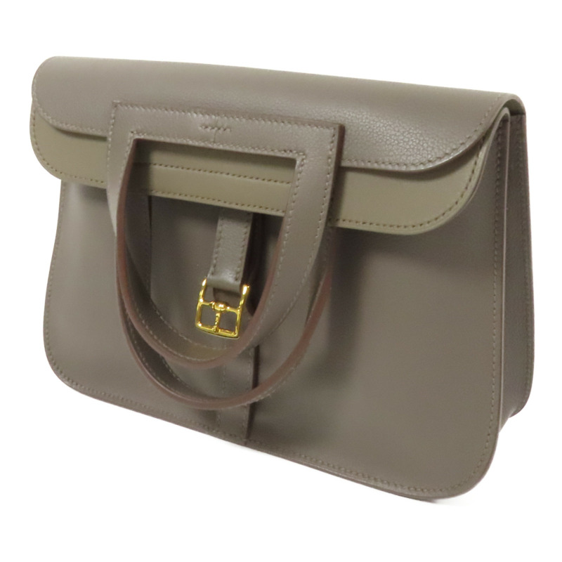 HERMES Evercolor皮革Halzan 25金扣手挽肩背兩用袋Etain-2