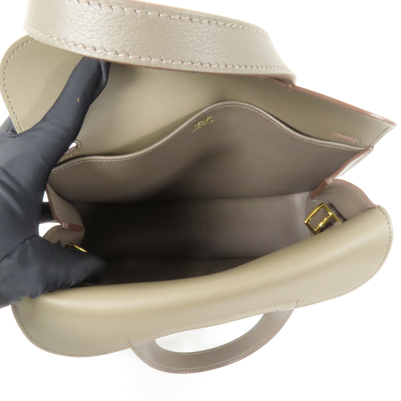 HERMES Evercolor皮革Halzan 25金扣手挽肩背兩用袋Etain-4
