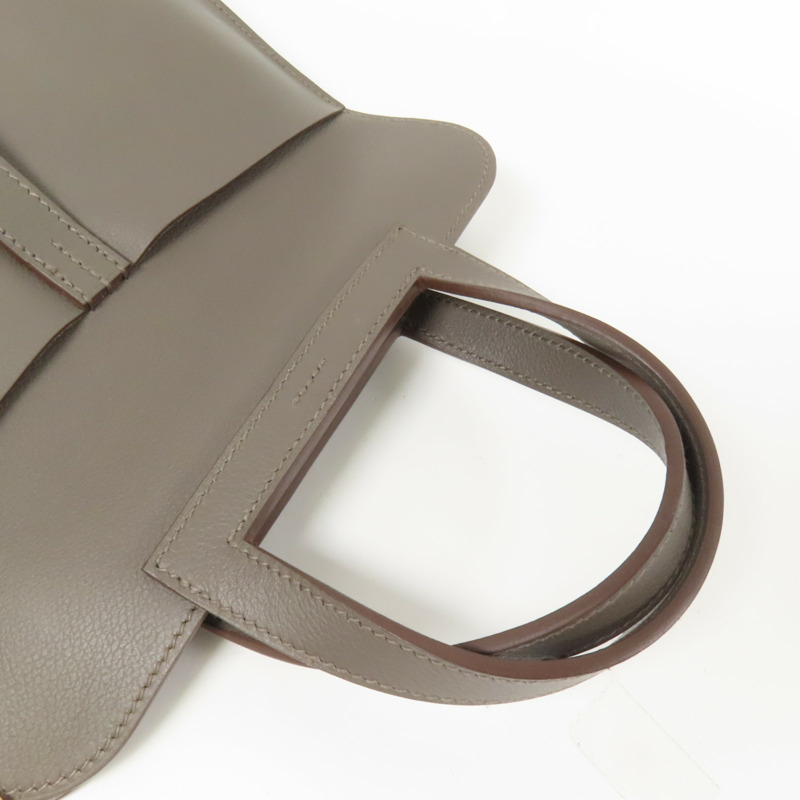 HERMES Evercolor皮革Halzan 25金扣手挽肩背兩用袋Etain-8