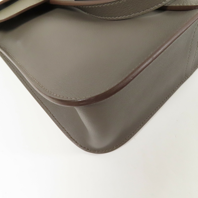 HERMES Evercolor皮革Halzan 25金扣手挽肩背兩用袋Etain-10