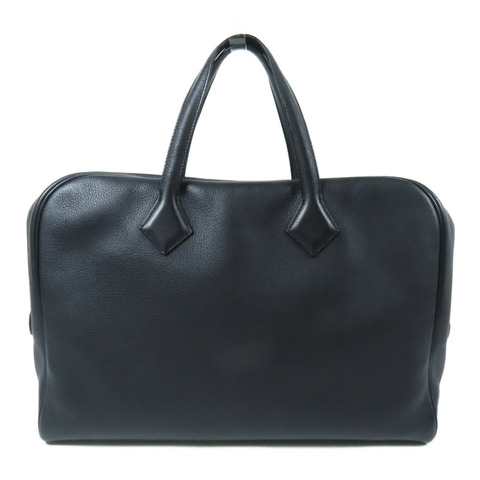 HERMES Evercolor皮革Victoria II 12H銀扣手挽袋Indigo Blue