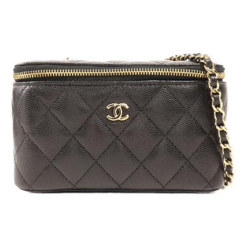 CHANEL 牛皮皮革Vanity Case金扣鏈帶肩背袋