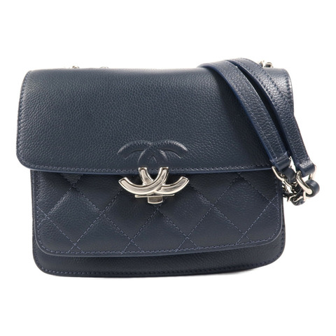 CHANEL 牛皮皮革Chain Shoulder銀扣鏈帶肩背袋