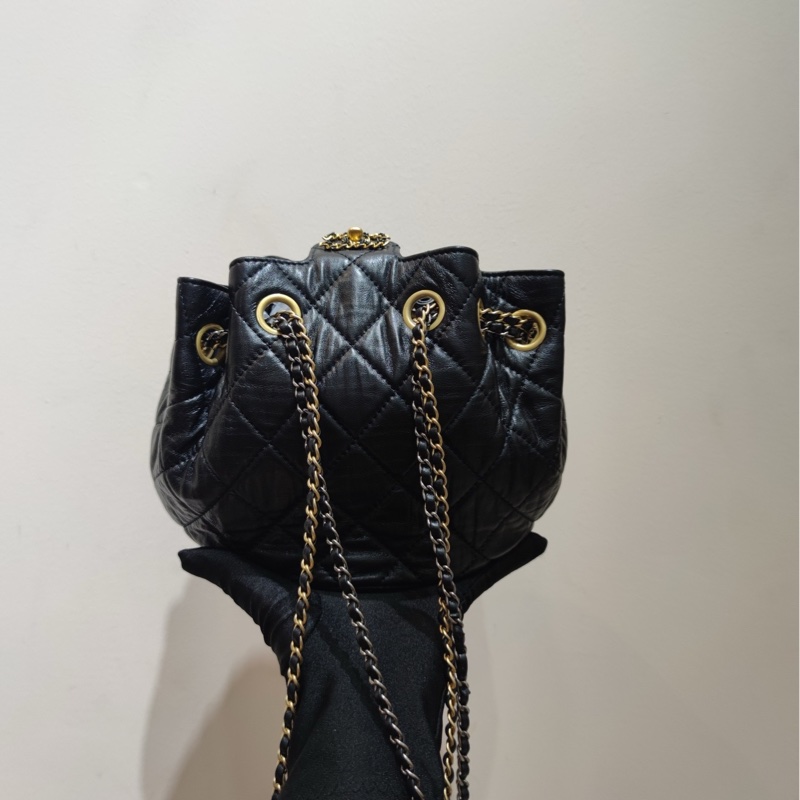 【99新🩷】Chanel 水桶包小元寶 芯片款 黑金金銀色細鏈條 斜挎包-2
