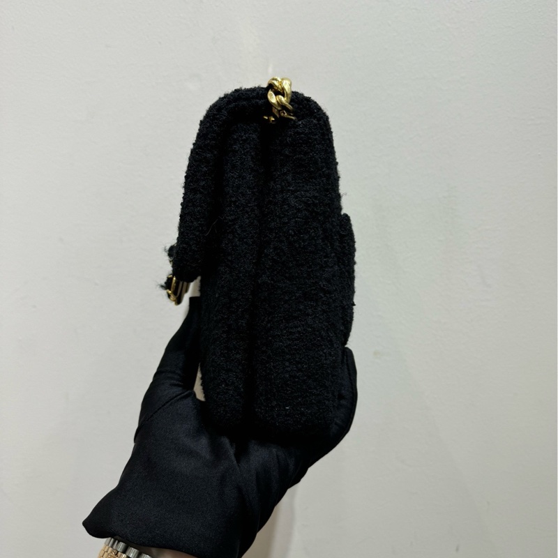 【99❤️全套 】Chanel 22K 竪版 tweed 黑色毛呢編織 毛呢扣 單肩包斜挎包-3