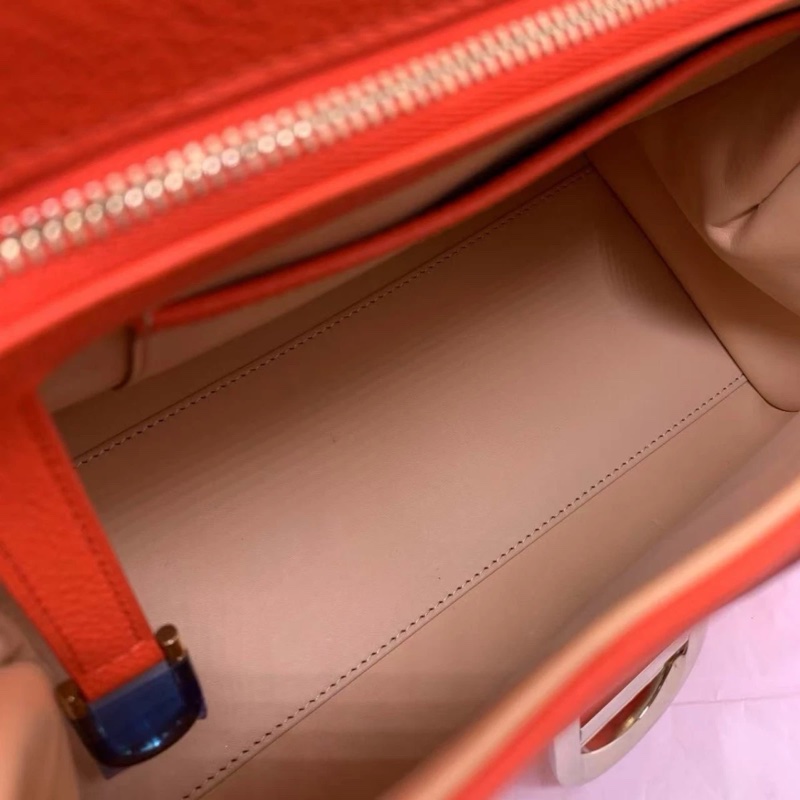 Delvaux Brillant 手提包 單肩斜挎包 中號 橙紅色-4