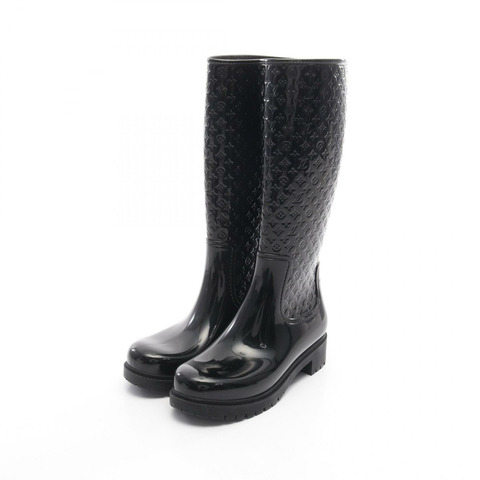 LOUIS VUITTON Splash Line 長款雨靴 #38 橡膠黑色二手女士 LV