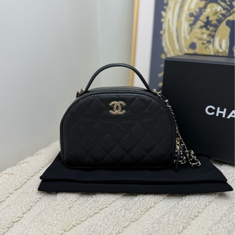 【近新閒置❤️全套 】Chanel 25C黑色金扣荔枝牛皮保齡球手提單肩斜挎包貝殼包