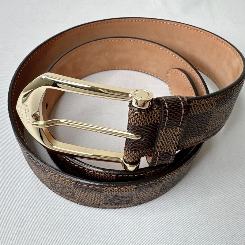 LV Damier Ebene金扣棋盤格皮帶-1