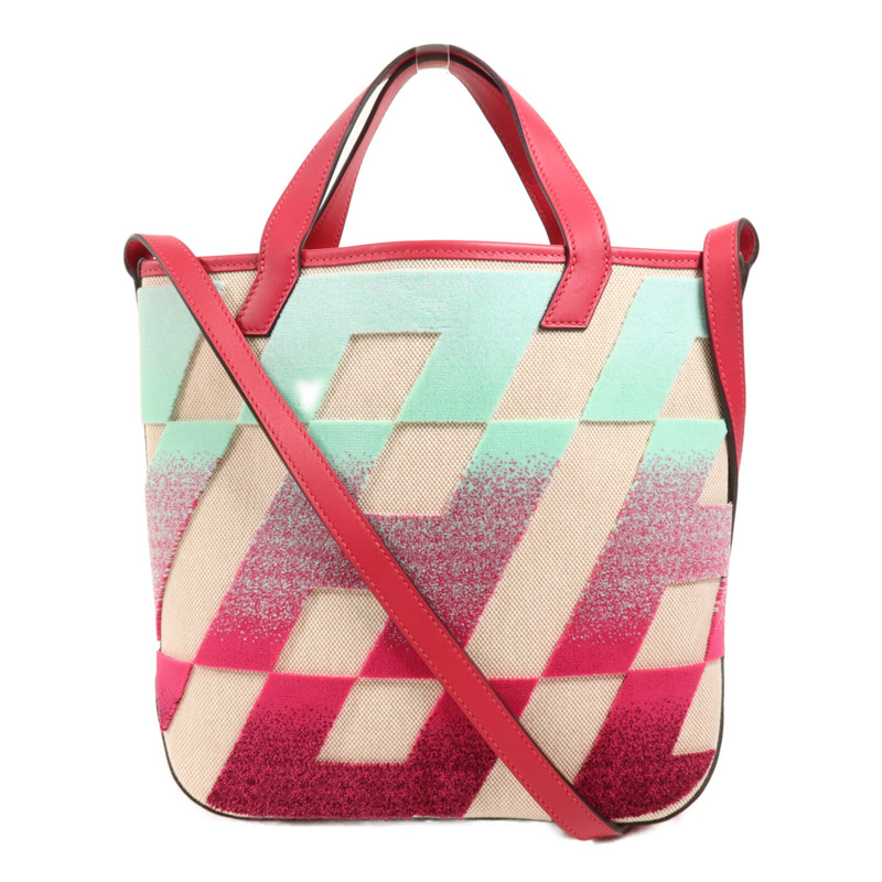 HERMES Toile H帆布/天鵝絨Cabas H En Biais 27手挽肩背兩用袋Framboise-0