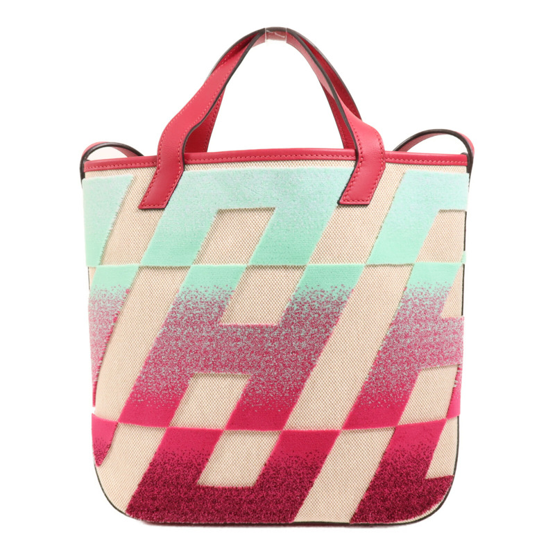 HERMES Toile H帆布/天鵝絨Cabas H En Biais 27手挽肩背兩用袋Framboise-1