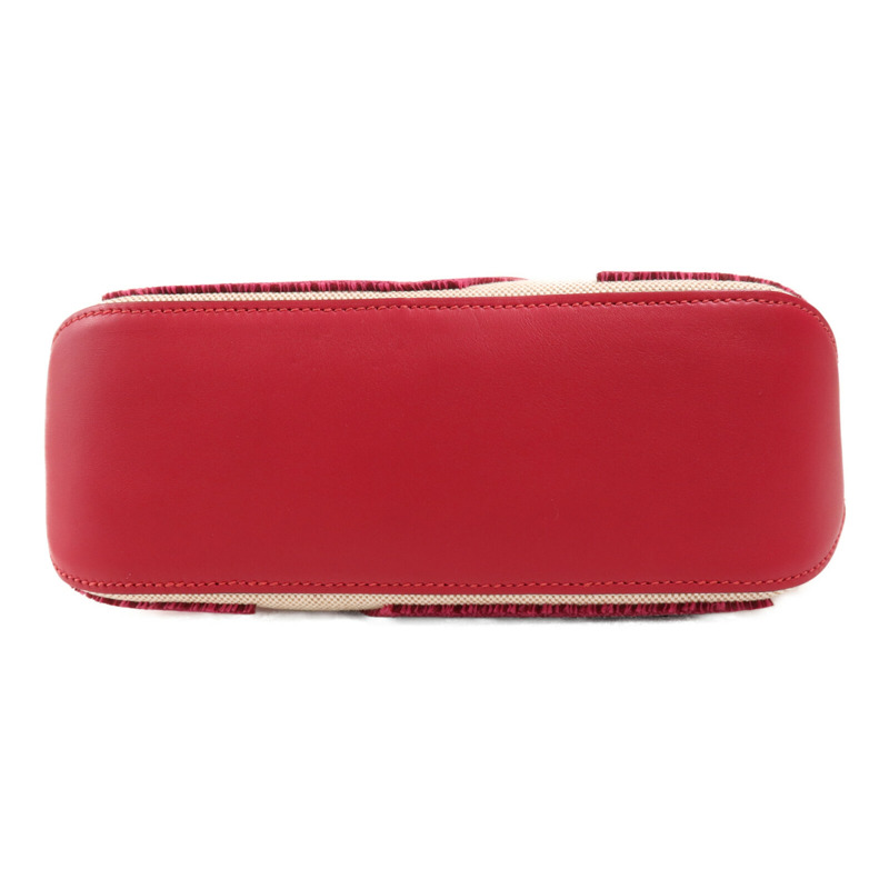 HERMES Toile H帆布/天鵝絨Cabas H En Biais 27手挽肩背兩用袋Framboise-3