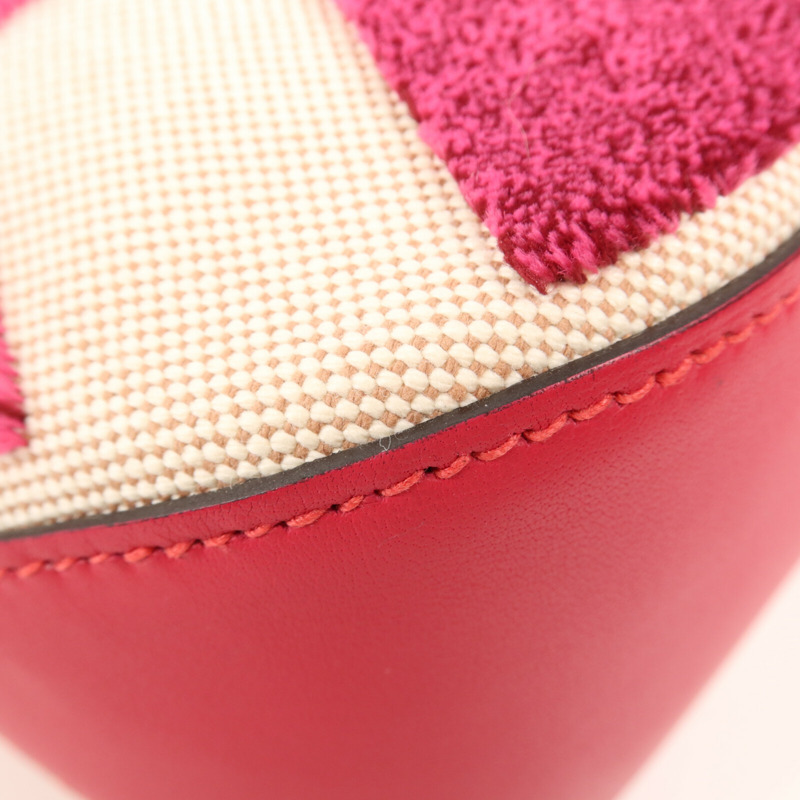 HERMES Toile H帆布/天鵝絨Cabas H En Biais 27手挽肩背兩用袋Framboise-9