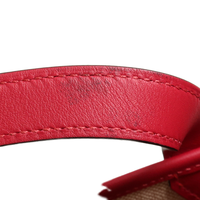 HERMES Toile H帆布/天鵝絨Cabas H En Biais 27手挽肩背兩用袋Framboise-12