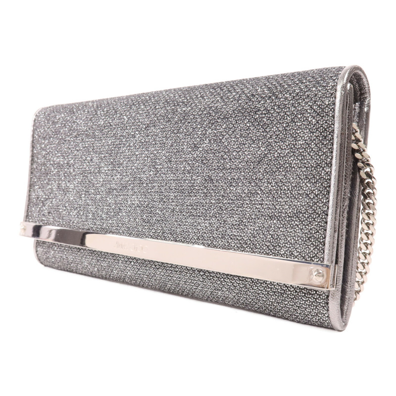 JIMMY CHOO Metallic皮革Chain Shoulder銀扣鏈帶肩背袋-2