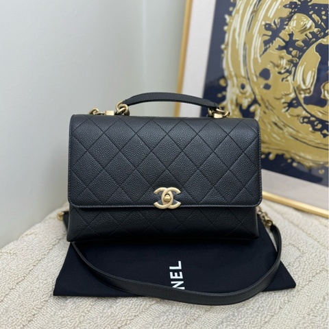 【閒置❤️】Chanel Chic  Affinity黑色金扣荔枝紋牛皮手提包肩背包