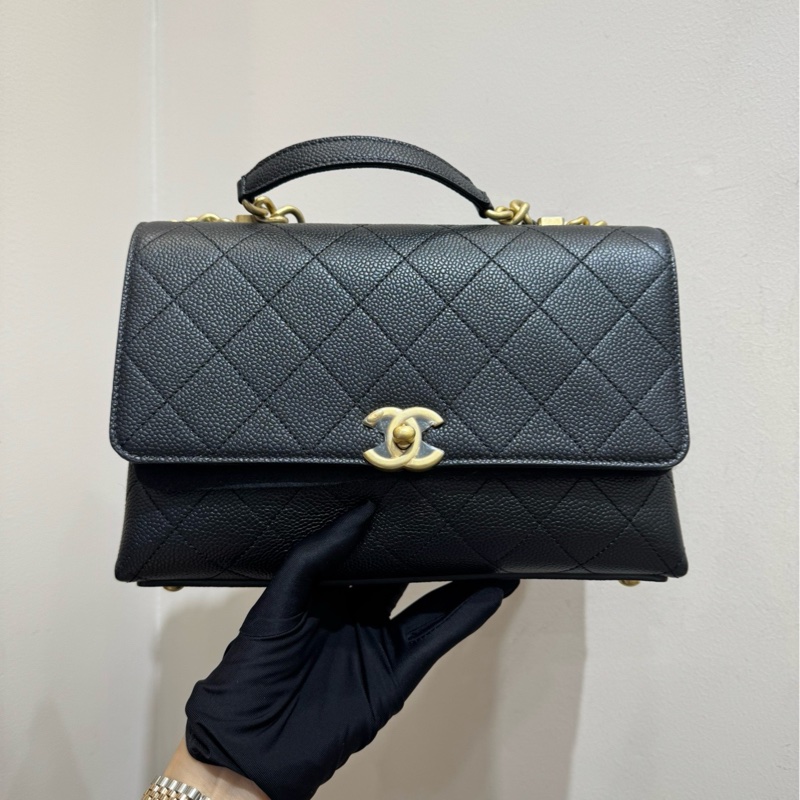 【閒置❤️】Chanel Chic Affinity黑色金扣荔枝紋牛皮手提包肩背包-1