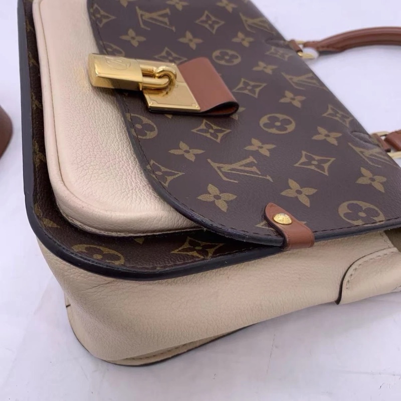 Louis Vuitton Vaugirard Noir 棕色單肩斜挎手提包 Monogram 帆布拼皮-3