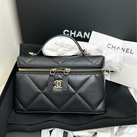 【全❤️全套帶票 】Chanel 25P黑色金扣大零格紋荔枝牛皮LP飯盒包 斜挎包