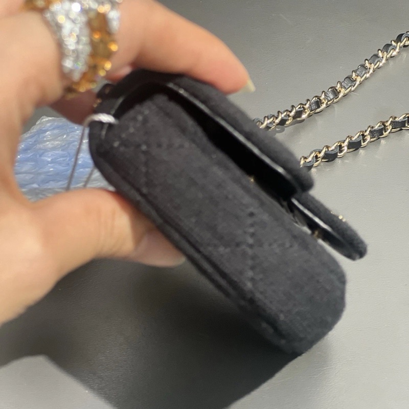 CHANEL 鏈條腰帶單肩包錢包迷你 斜挎包 Matrasse 黑色帆布-2
