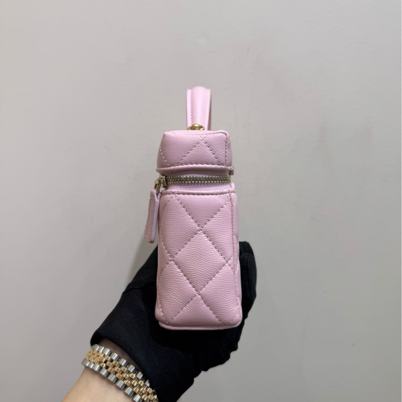 【閒置❤️全套】Chanel 25P飯盒包手柄長盒子櫻花粉拉絲金扣荔枝牛皮 斜挎包-4