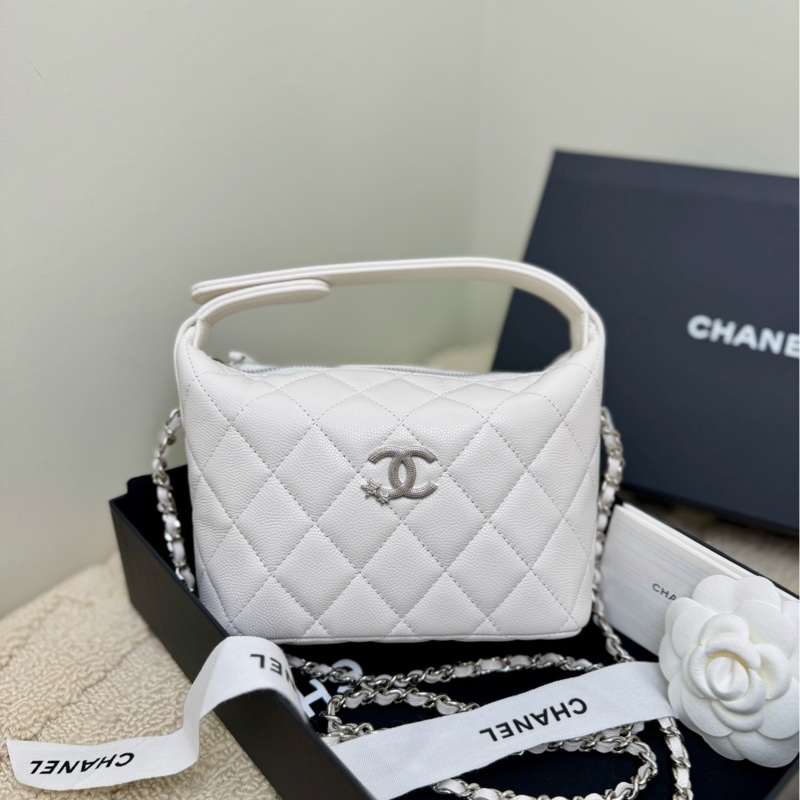 【99❤️全套】Chanel 25B星星鑽扣飯盒包 白色銀扣荔枝紋牛皮 鏈條可拆卸 斜挎包-1