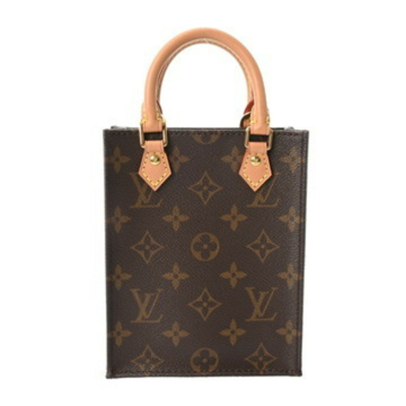 LOUIS VUITTON Monogram Petite Sac Plat(舊款)棕色 M69442 女士帆布手提包-0