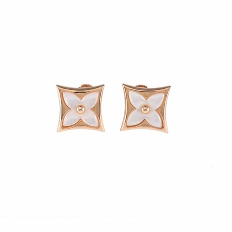 18K玫瑰金 白貝母 玫瑰金 Blossom 四葉草 耳釘 18K
