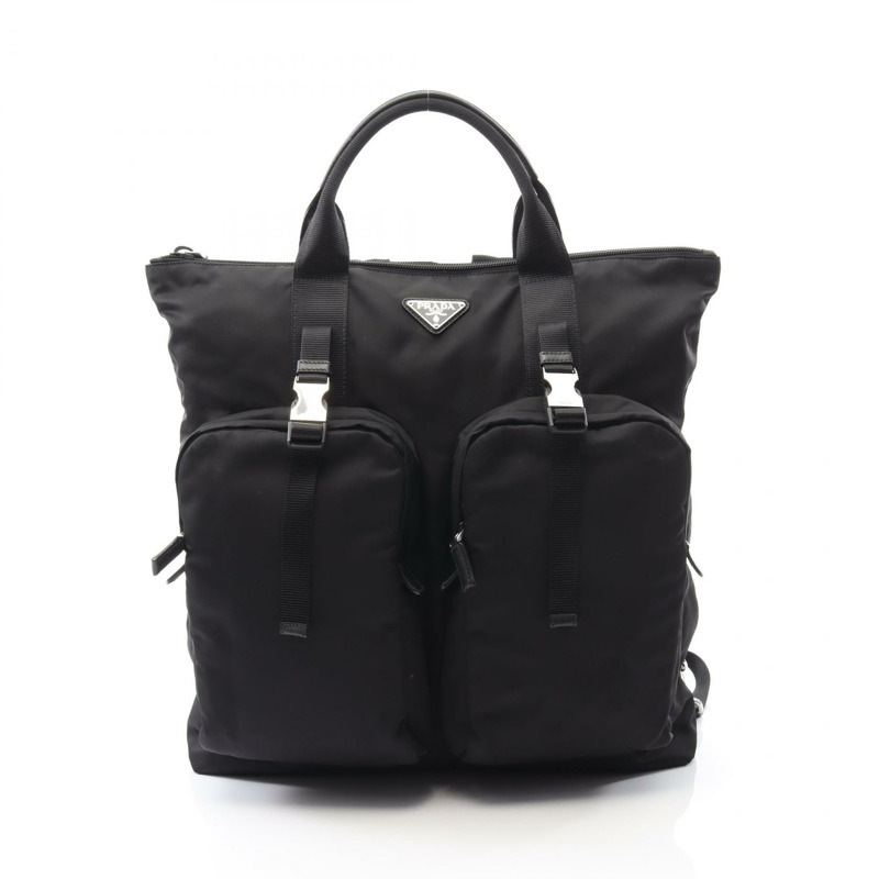 PRADA TESSUTO MONTAGN Rucksack 背包 2VG053 尼龍 Saffiano 皮革 黑色-0
