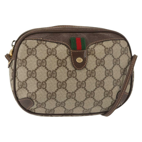 GUCCI GG Supreme Web Sherry Line 單肩包 PVC 米色金色紅色 正品 142847