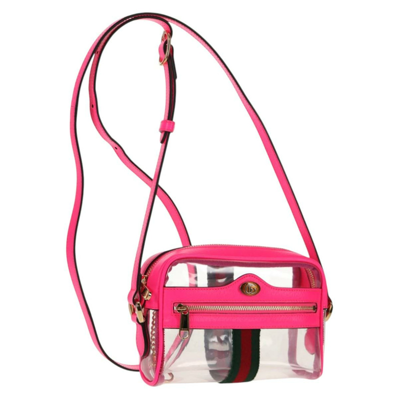 【日本直送】GUCCI Web Sherry Line 單肩包 乙烯基透明 粉紅金 517350 正品 143984V-0