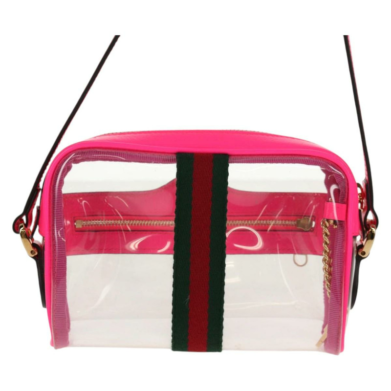 【日本直送】GUCCI Web Sherry Line 單肩包 乙烯基透明 粉紅金 517350 正品 143984V-1