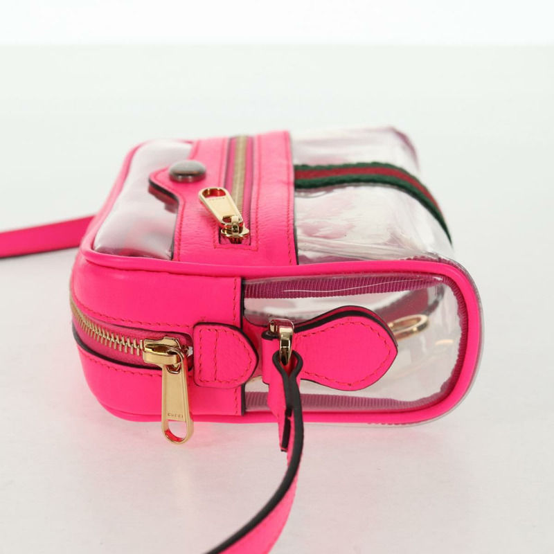 【日本直送】GUCCI Web Sherry Line 單肩包 乙烯基透明 粉紅金 517350 正品 143984V-2