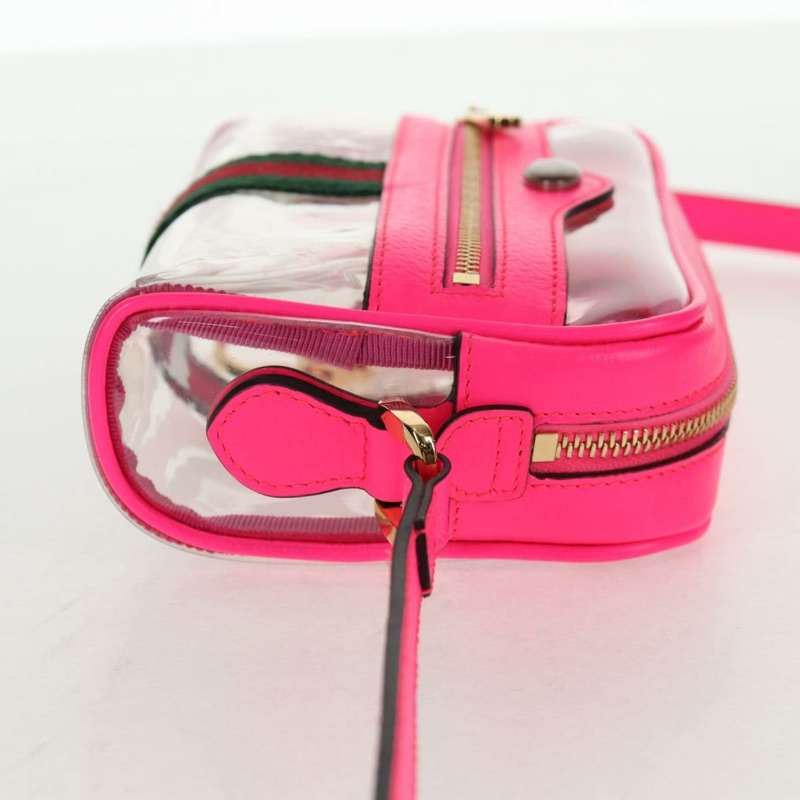【日本直送】GUCCI Web Sherry Line 單肩包 乙烯基透明 粉紅金 517350 正品 143984V-3