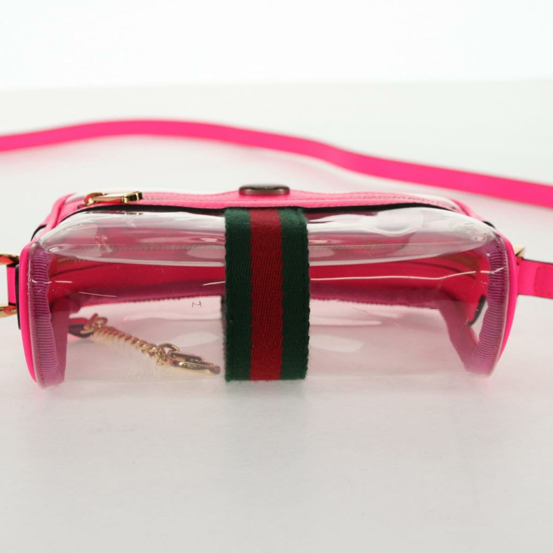【日本直送】GUCCI Web Sherry Line 單肩包 乙烯基透明 粉紅金 517350 正品 143984V-4