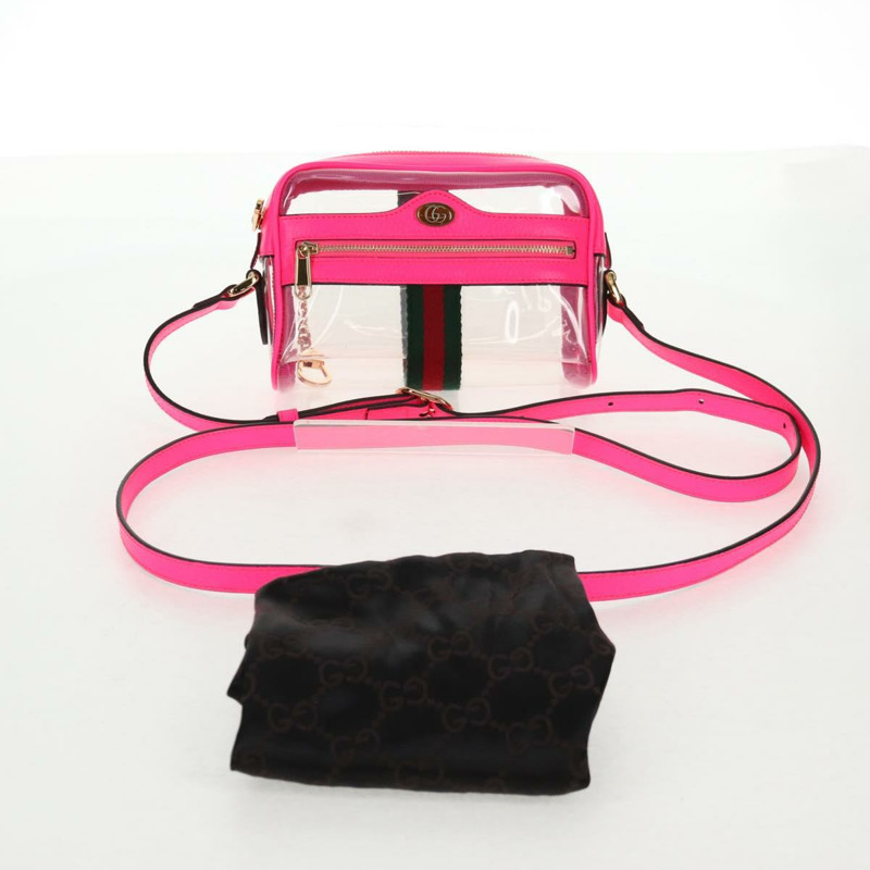 【日本直送】GUCCI Web Sherry Line 單肩包 乙烯基透明 粉紅金 517350 正品 143984V-11