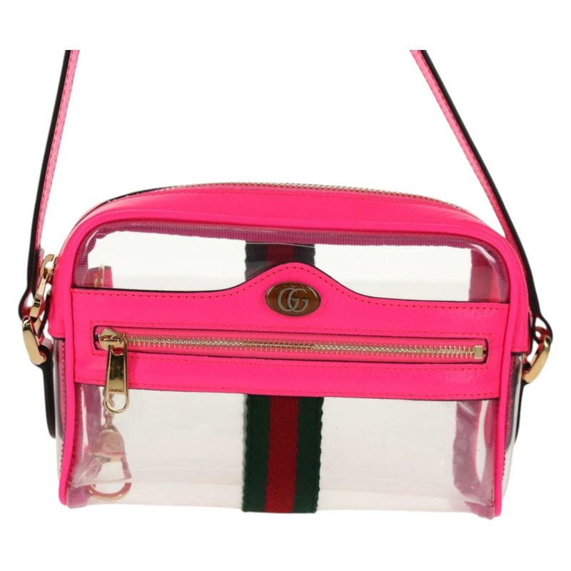 【日本直送】GUCCI Web Sherry Line 單肩包 乙烯基透明 粉紅金 517350 正品 143984V-12
