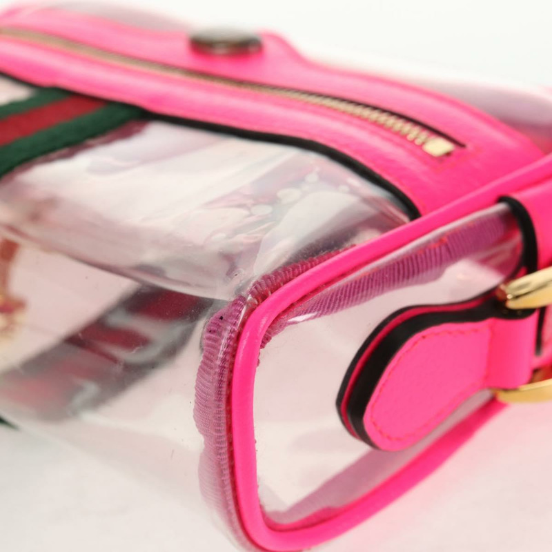 【日本直送】GUCCI Web Sherry Line 單肩包 乙烯基透明 粉紅金 517350 正品 143984V-16