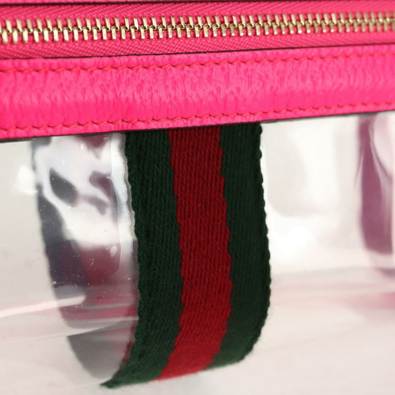 【日本直送】GUCCI Web Sherry Line 單肩包 乙烯基透明 粉紅金 517350 正品 143984V-20