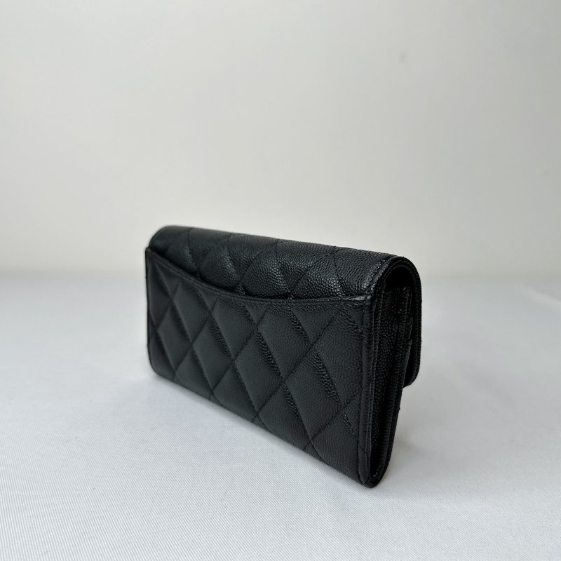 CHANEL 黑金荔枝皮扣式中夾-4