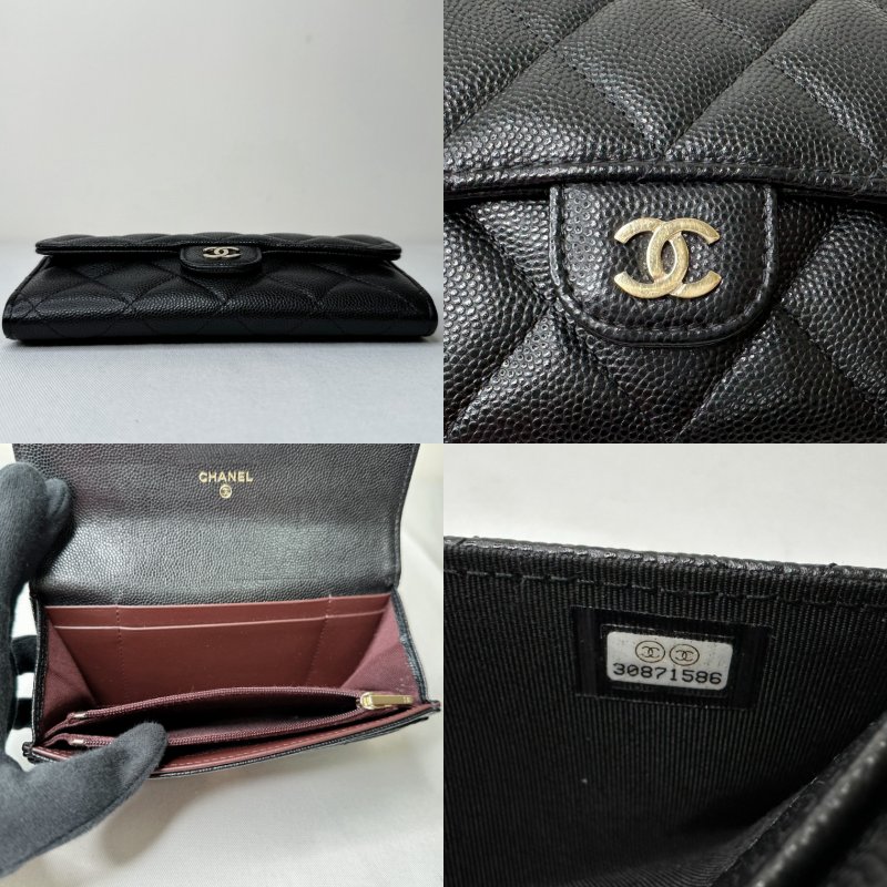 CHANEL 黑金荔枝皮扣式中夾-8